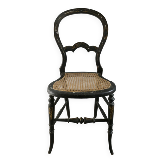 Napoleon III cane chair in blackened wood and mother-of-pearl