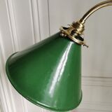 Lampe d'atelier ancienne en  laiton et abat-jour en tôle émaillée
