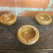 Set of 3 Vintage Beige Stoneware Ashtrays Made in France