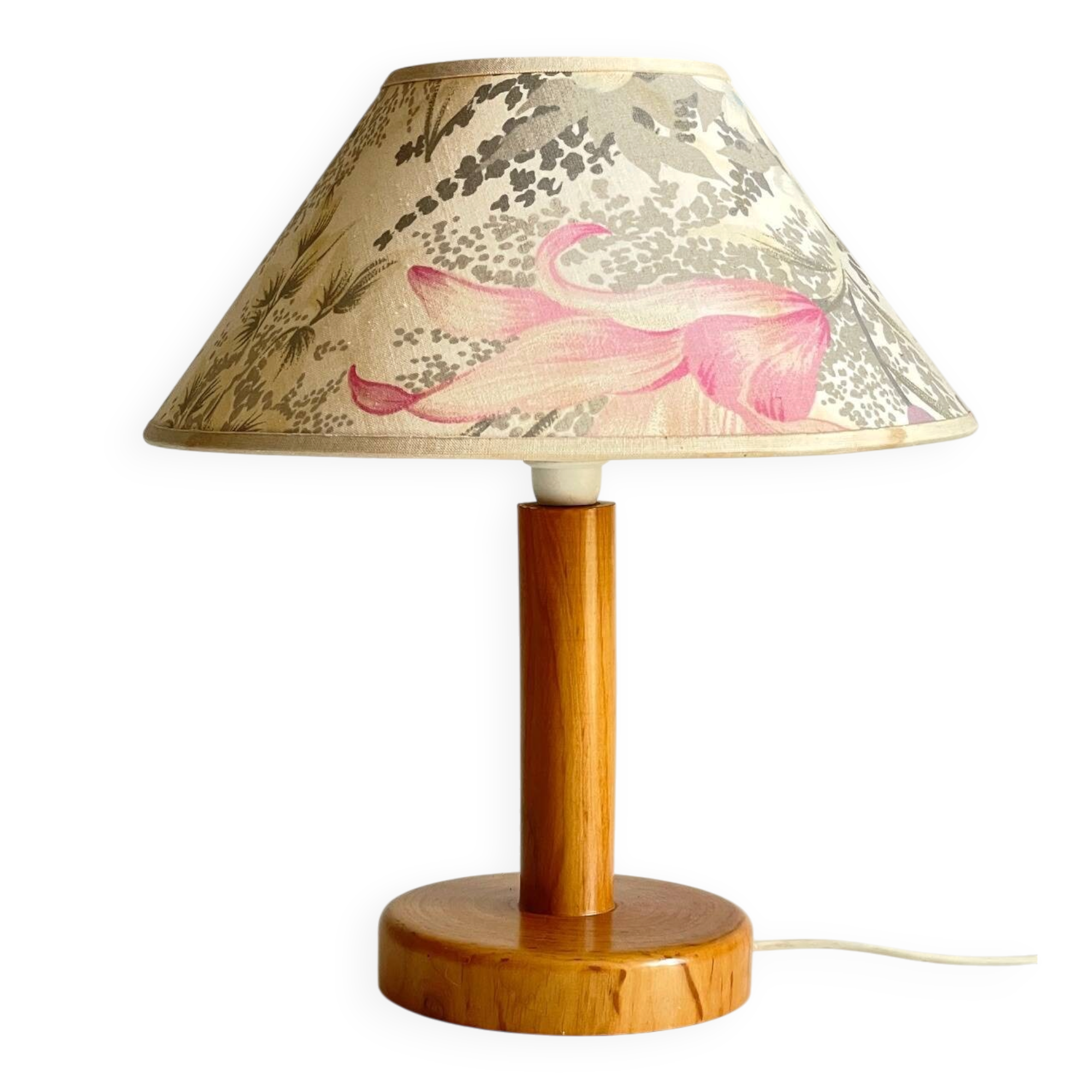 LAMP in Solid Pine Floral Shade VINTAGE