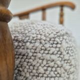 1950s, Scandinavian design, reupholstered armchair, white/light gray fabric, oak.