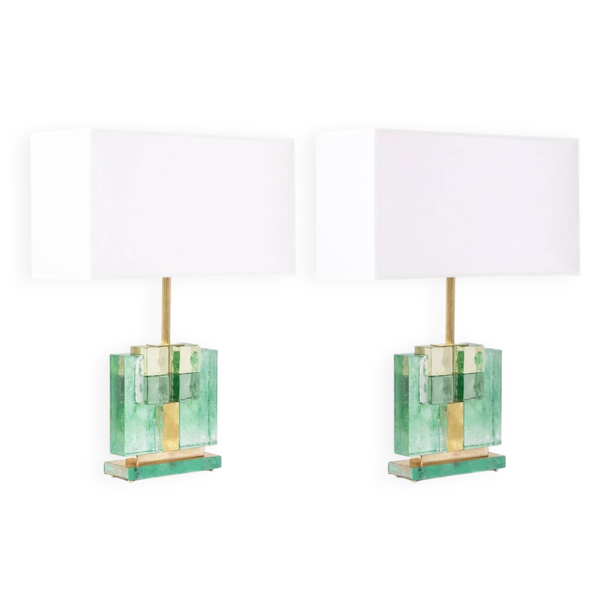 Pair of Murano glass lamps, iridescent green. 20th-21st century.