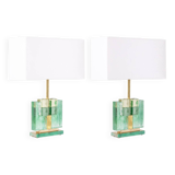 Paire de lampes en verre de Murano, irisé vert. 20e-21e siècle.