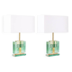 Pair of Murano glass lamps, iridescent green. 20th-21st century.
