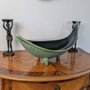 Large sculptural tripod bowl Ceramidi – Black/green glazed ceramic