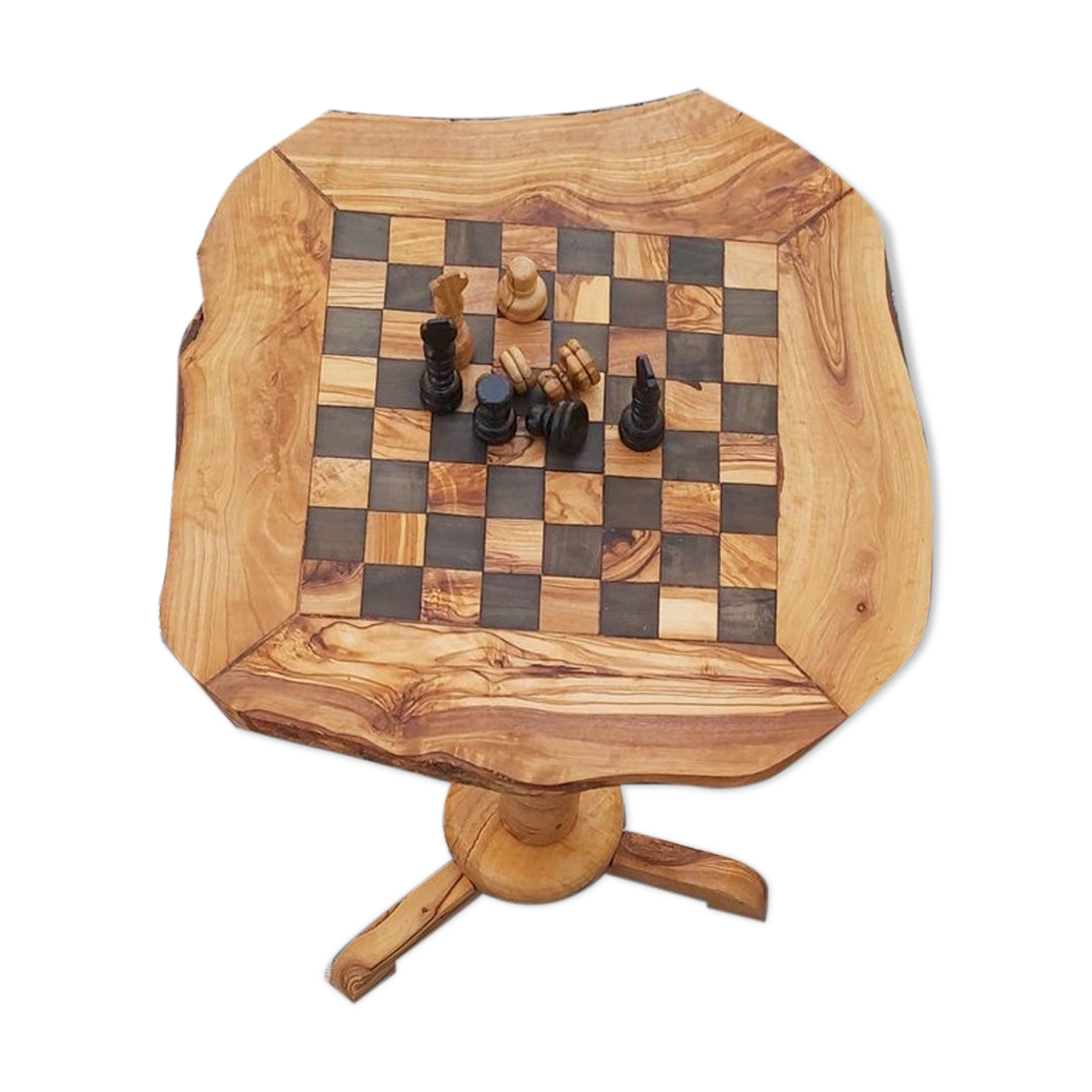 Scacchiera Rustica In Legno D'Ulivo – Artigianato Tunisino – Marrone Naturale – 2 Giocatori - Foto 3