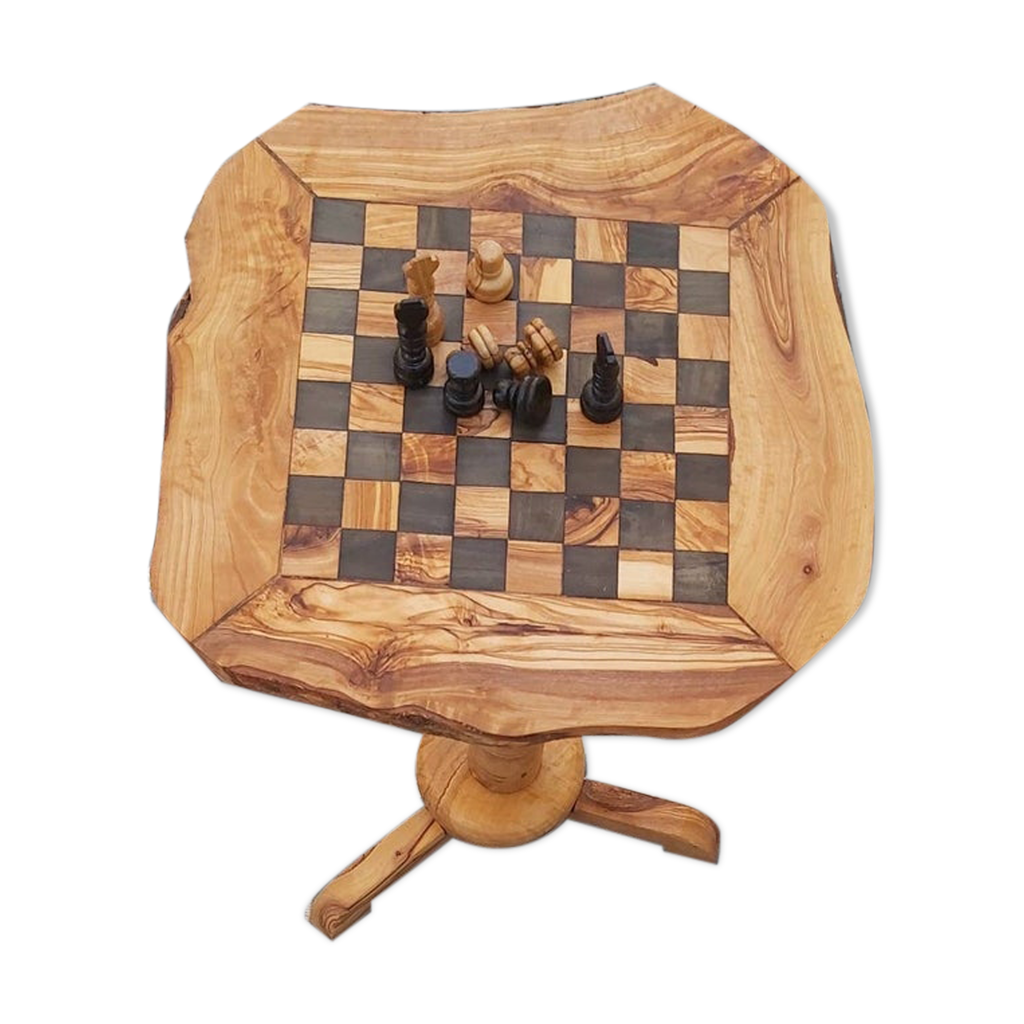 Echiquier : Jeu d’échec design rustique en bois d’olivier 40/40 cm