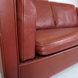 2 . Person Sofa Model 2212 Made In Red Leather & Oak Frame By Børge Mogensen From 1960s