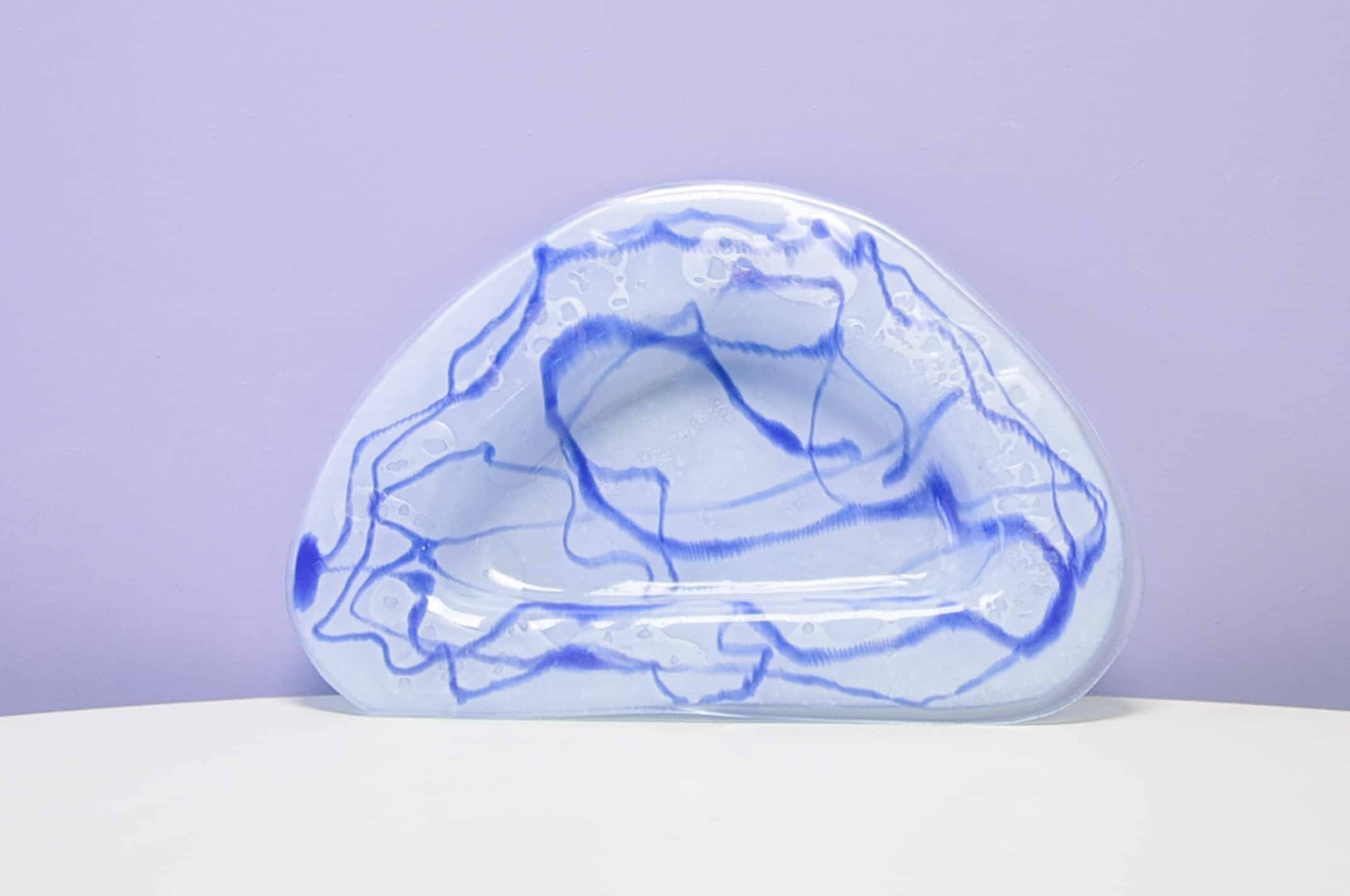 Vintage blue glass bowl swirl