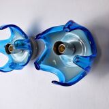 Pair of wall lamps Mazzega Murano, Blue blown glass, Italy, 1970