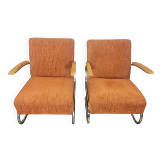 Bauhaus Chrome S411 Armchairs by Willem Hendrik Gispen for Mücke Melder, Set of 2