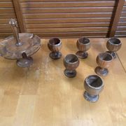 Rotating Display Stand 6 Egg Cups Olive Wood & Teak 1960s Vintage