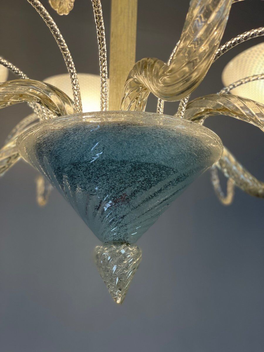 Venetian chandelier in murano glass circa 1940 vetro a reticello