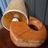 Wooden lamp 1970 sculpture original lampshade