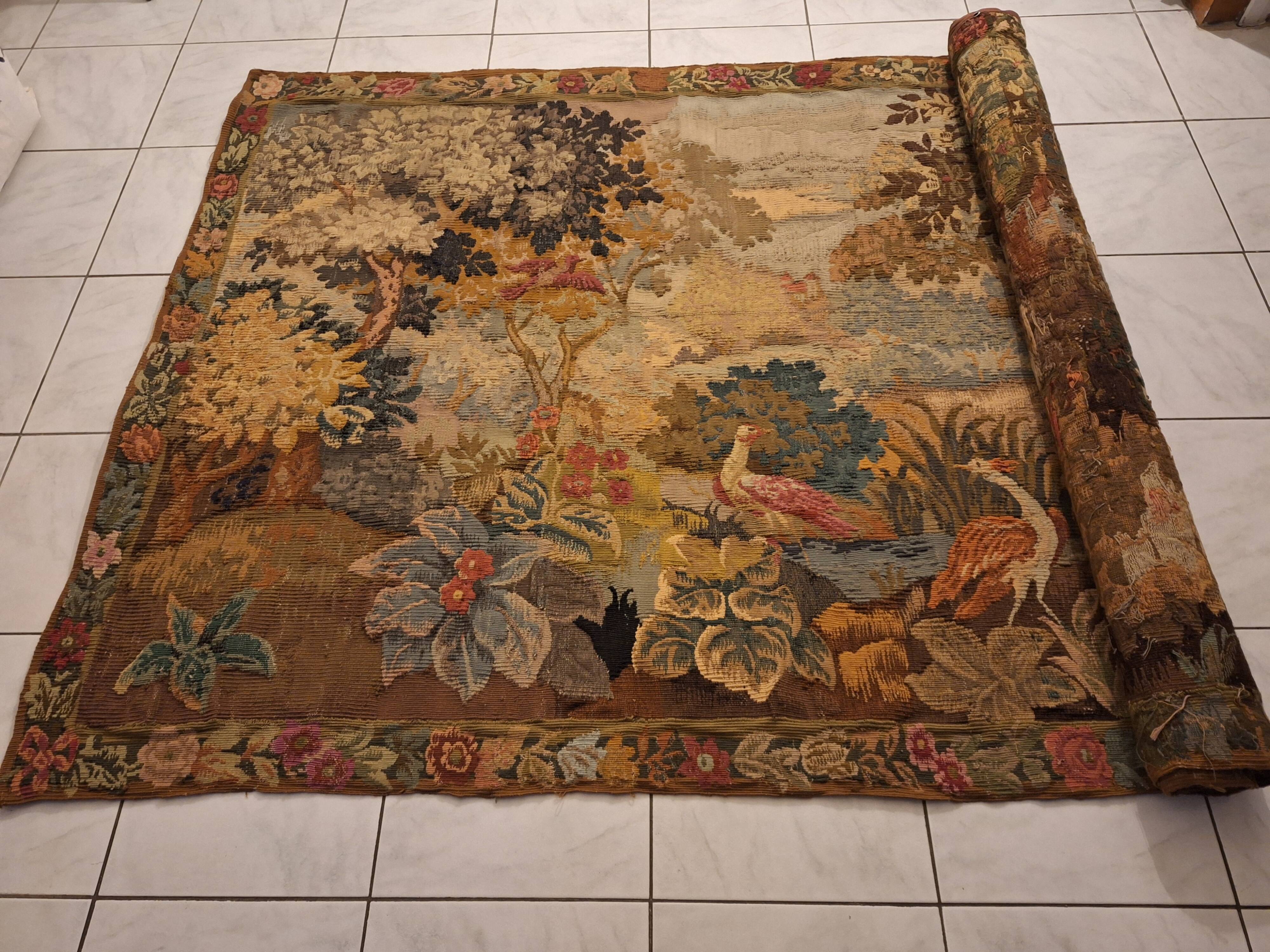 Tapisserie de laine "Verdure Flamande" de la manufacture Robert Four