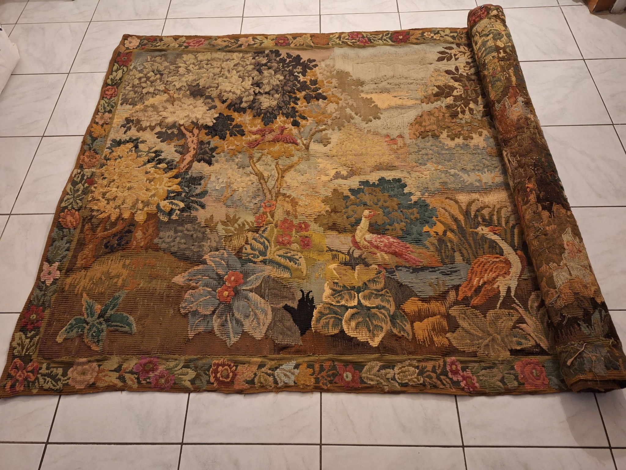 Tapisserie de laine "Verdure Flamande" de la manufacture Robert Four