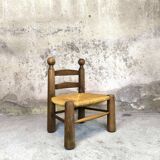 Vintage low chair in wood and straw