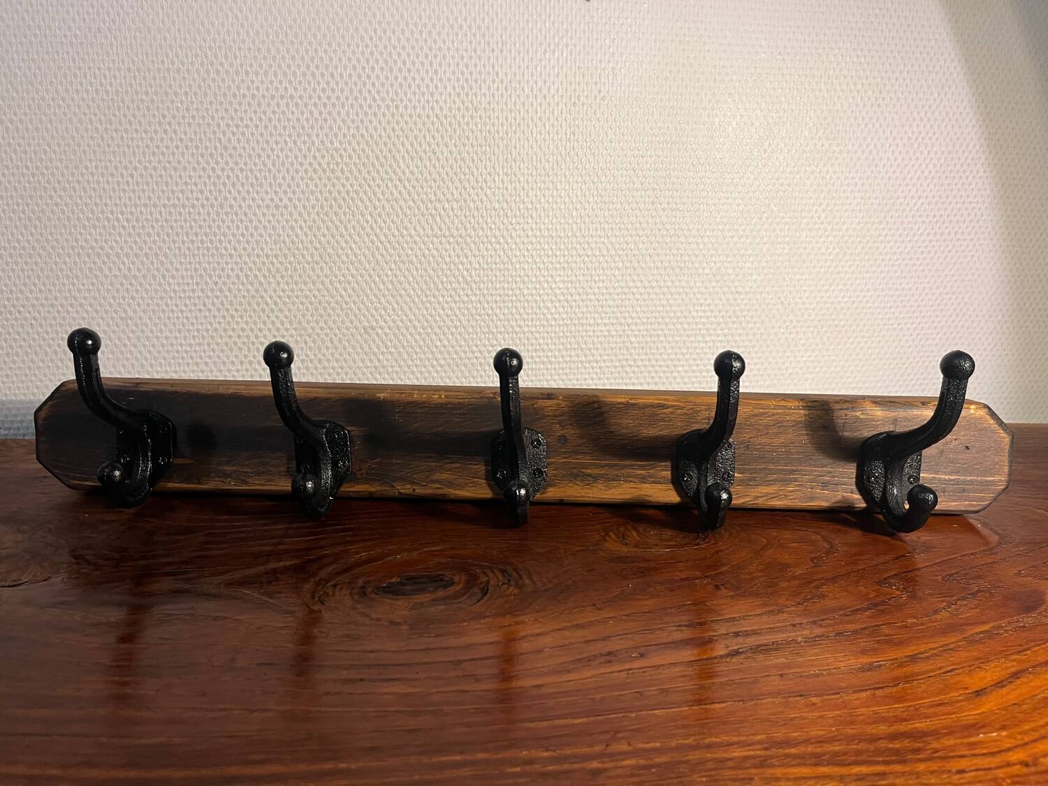 Wooden wall coat rack with 5 hooks