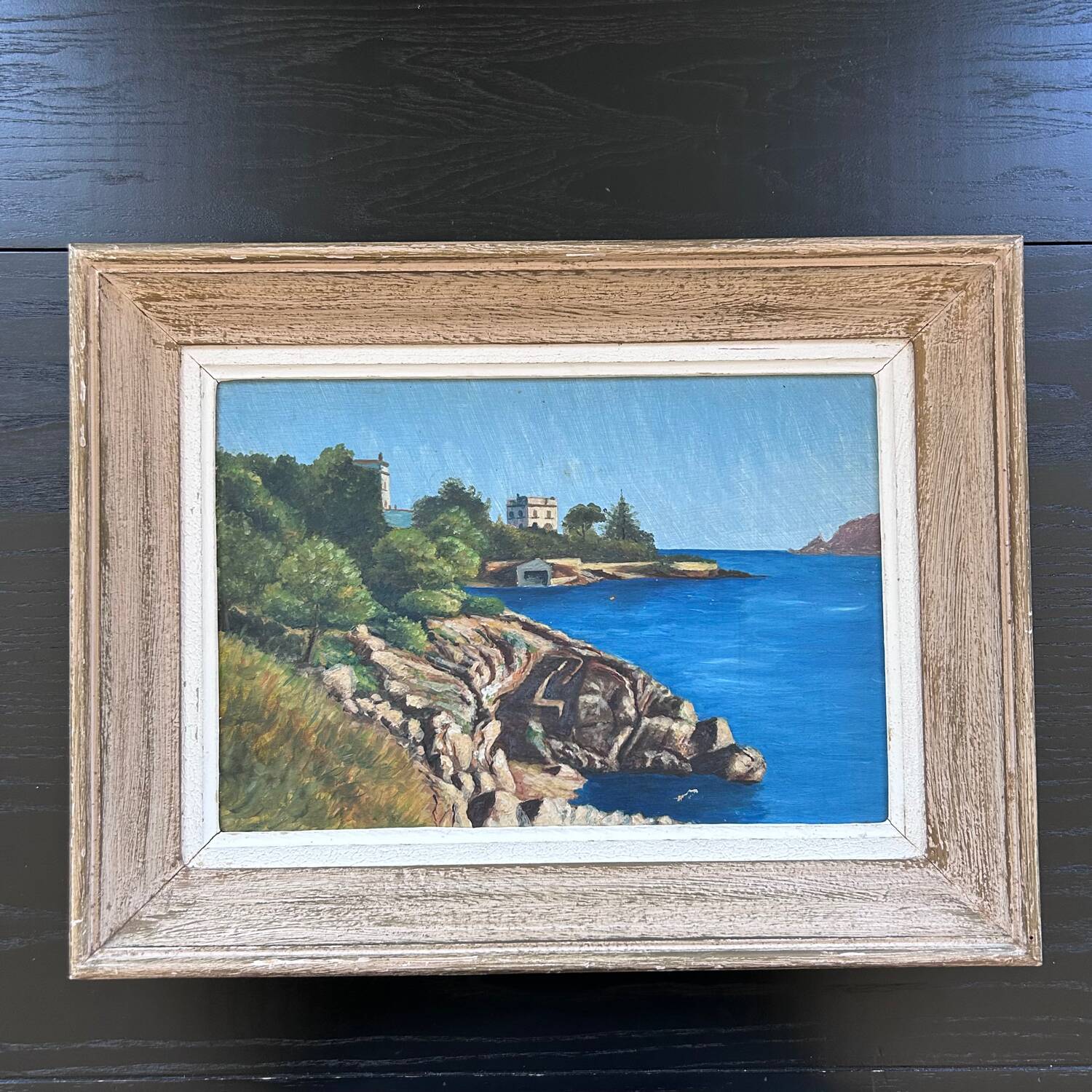 Old painting Villa on the sea