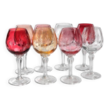 Crystal Colour Verres X8 1970s Vintage Service Engraved 16 cm