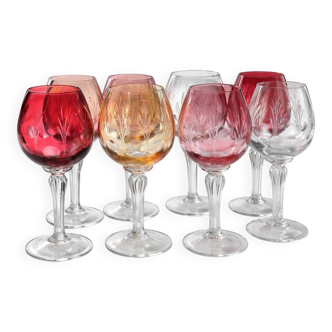 Crystal Colour Verres X8 1970s Vintage Service Engraved 16 cm