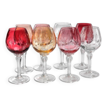 Crystal Colour Verres X8 1970s Vintage Service Engraved 16 cm