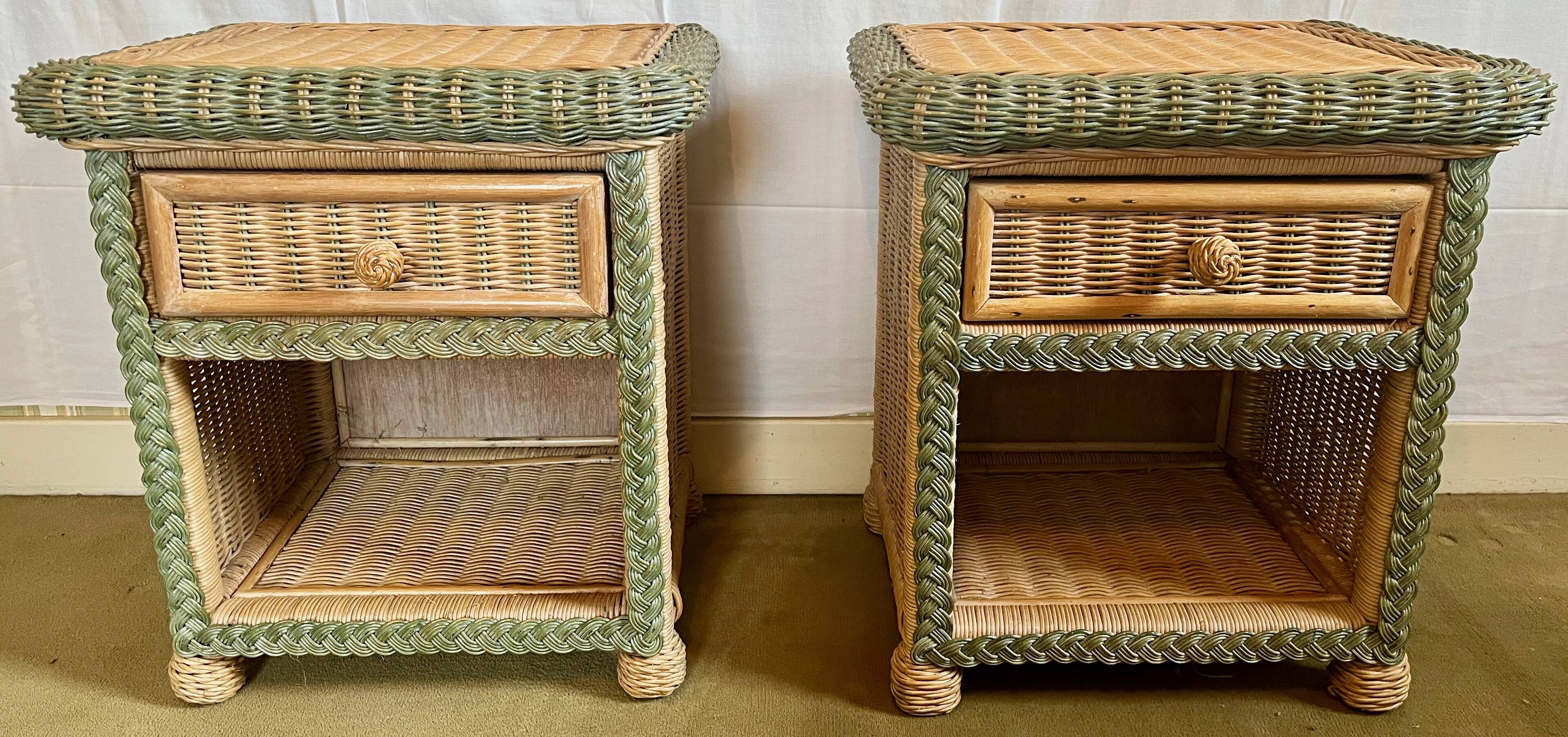 Vintage wicker bedside tables (set of 2), 80s/90s.