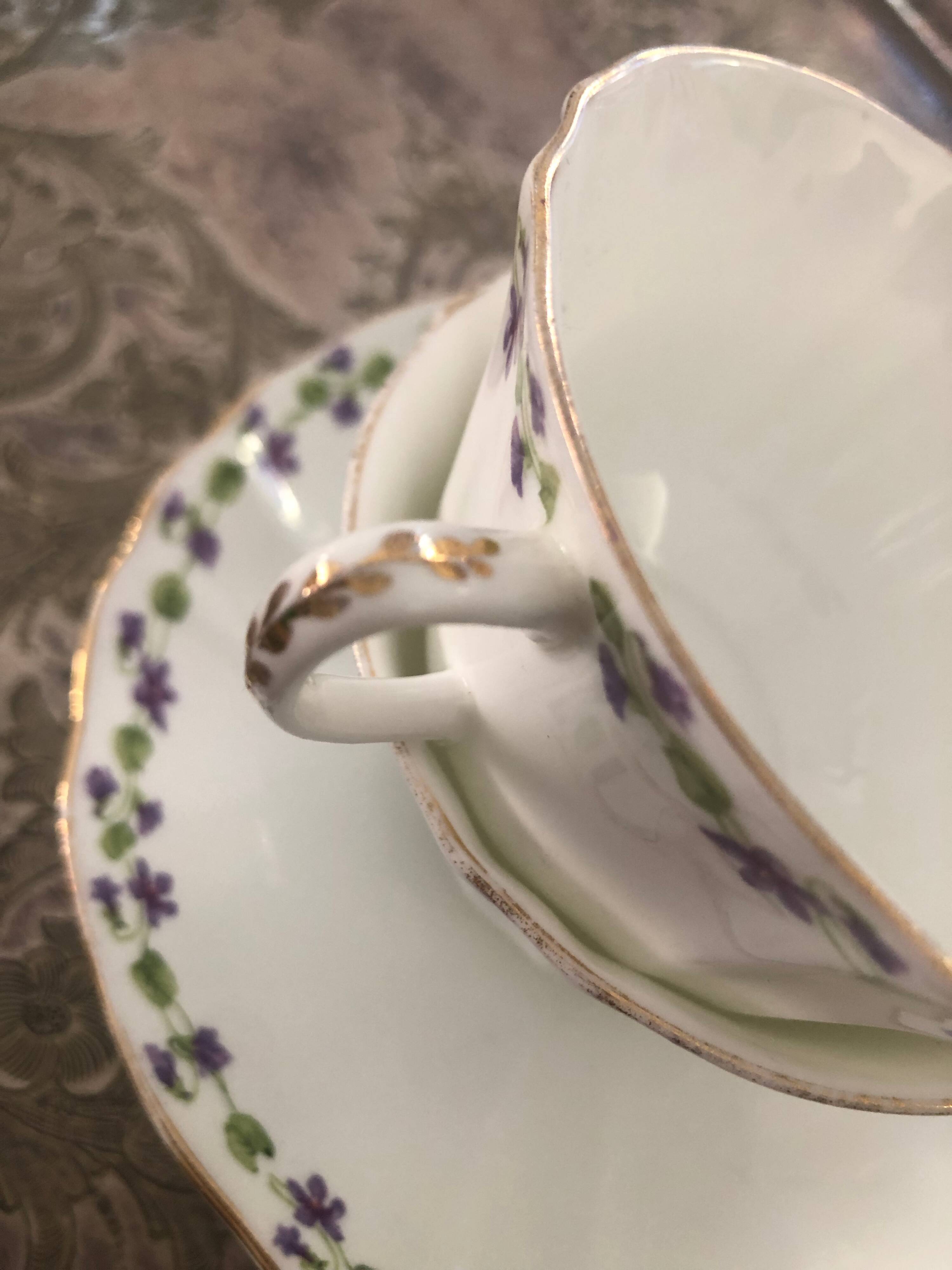 Duo of cup and saucer adderleys england bone china purple décor