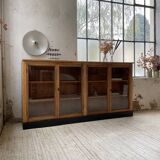 Enfilade de métier en chêne avec portes vitrées