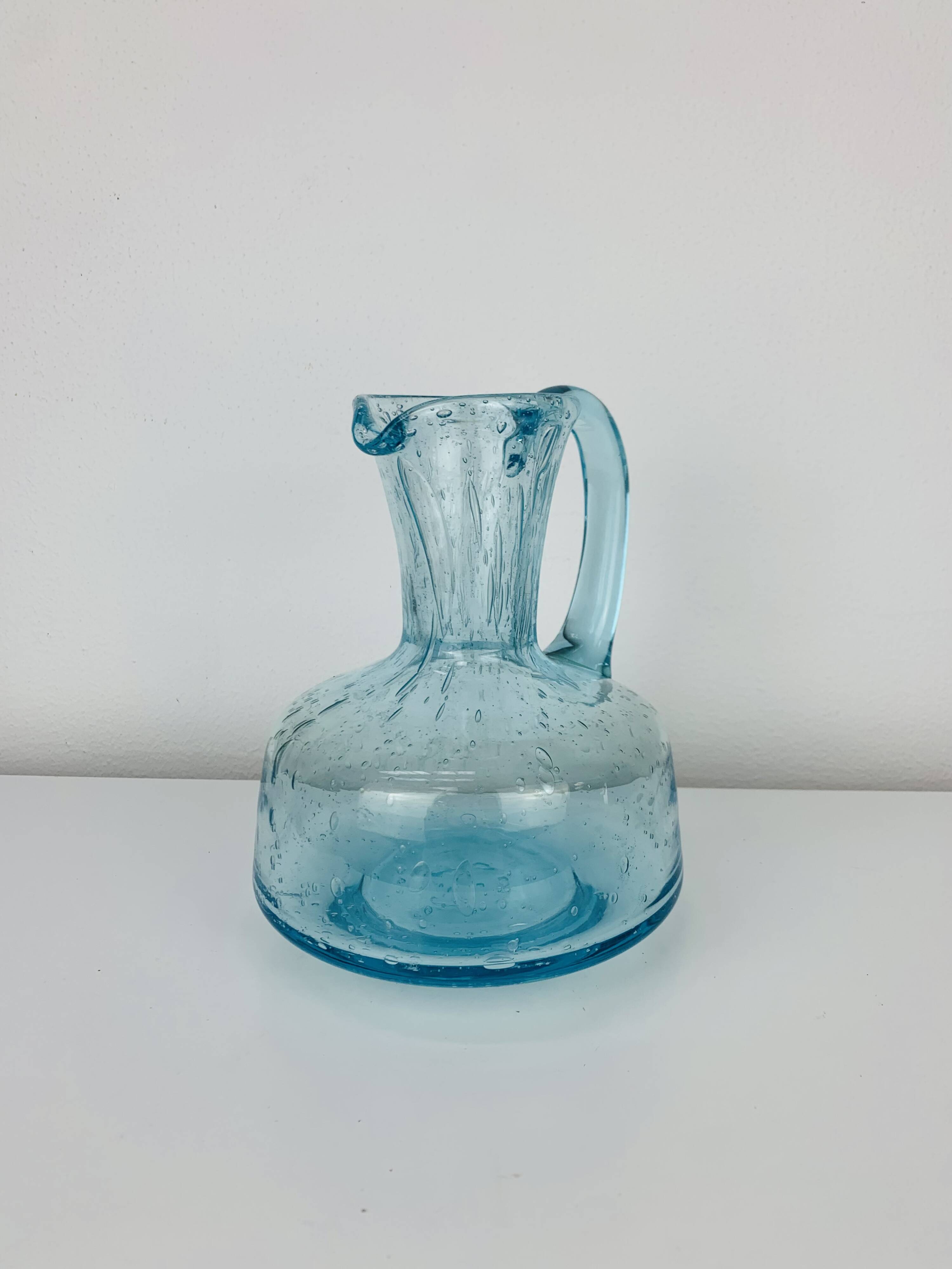 Vintage blue bubble glass pitcher