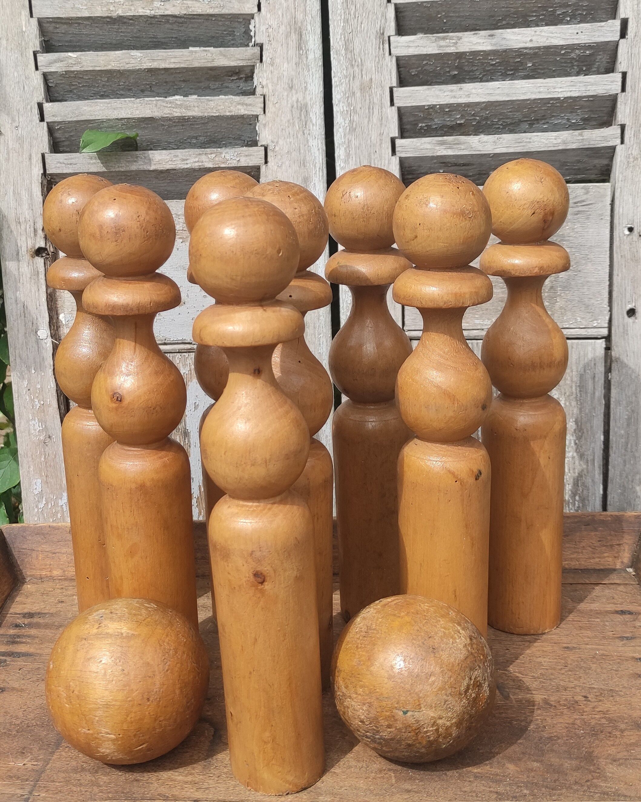Old vintage wooden bowling game
