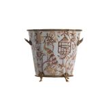 Cache pot paon porcelaine et bronze