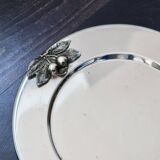 Vintage round silver metal tray with cherries