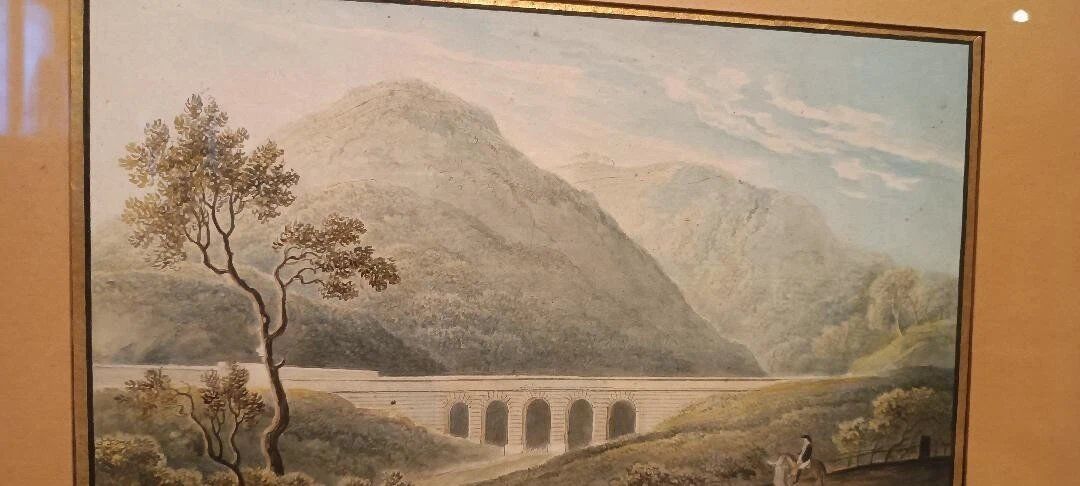 19th Century Watercolour on Paper – Landscape with Aqueduct and Bridge