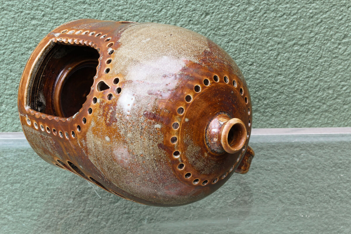 Signed enamelled stoneware lantern, Puisaye