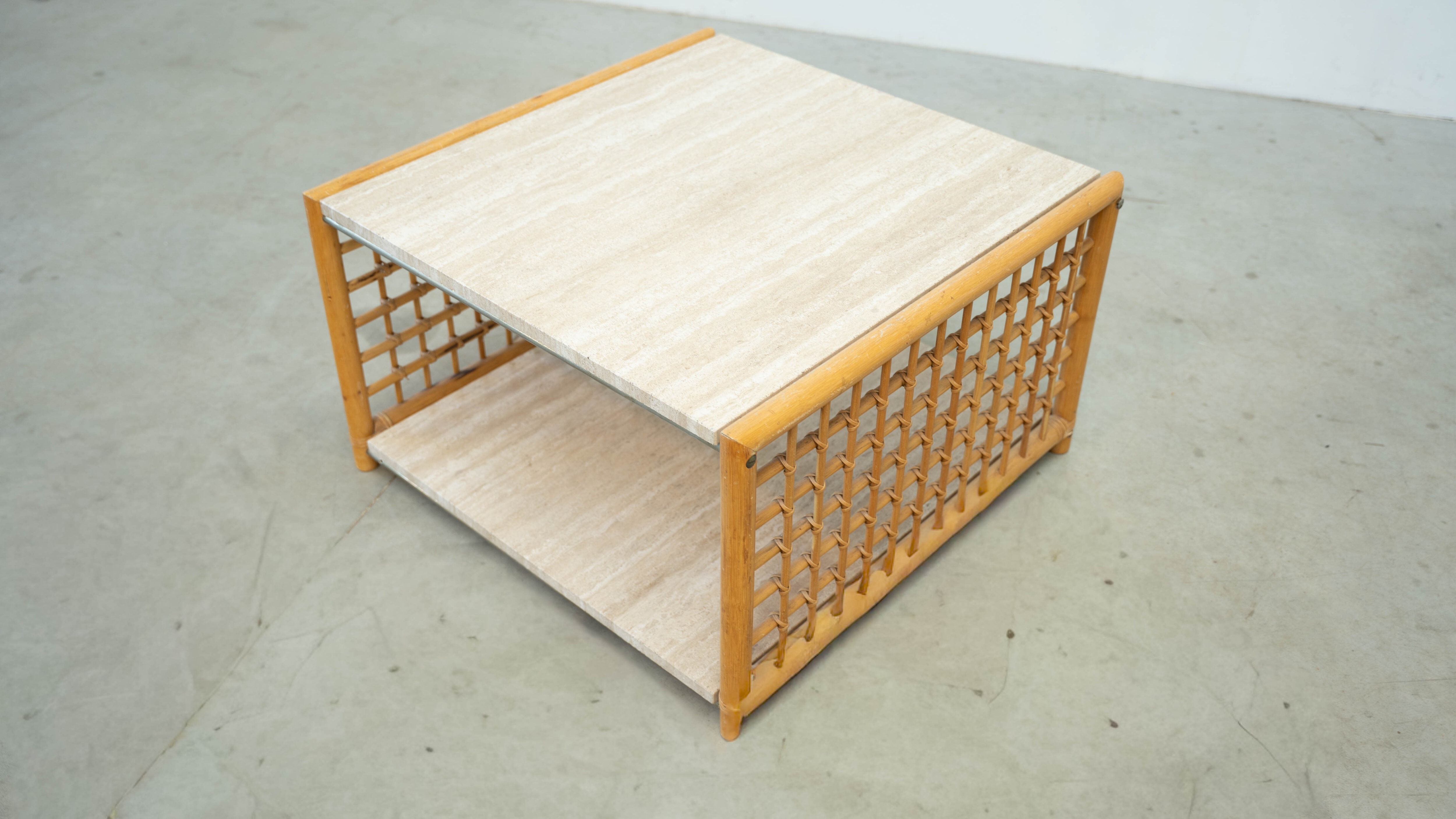 Travertine and rattan coffee table