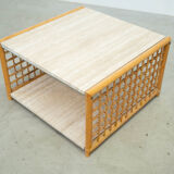 Travertine and rattan coffee table