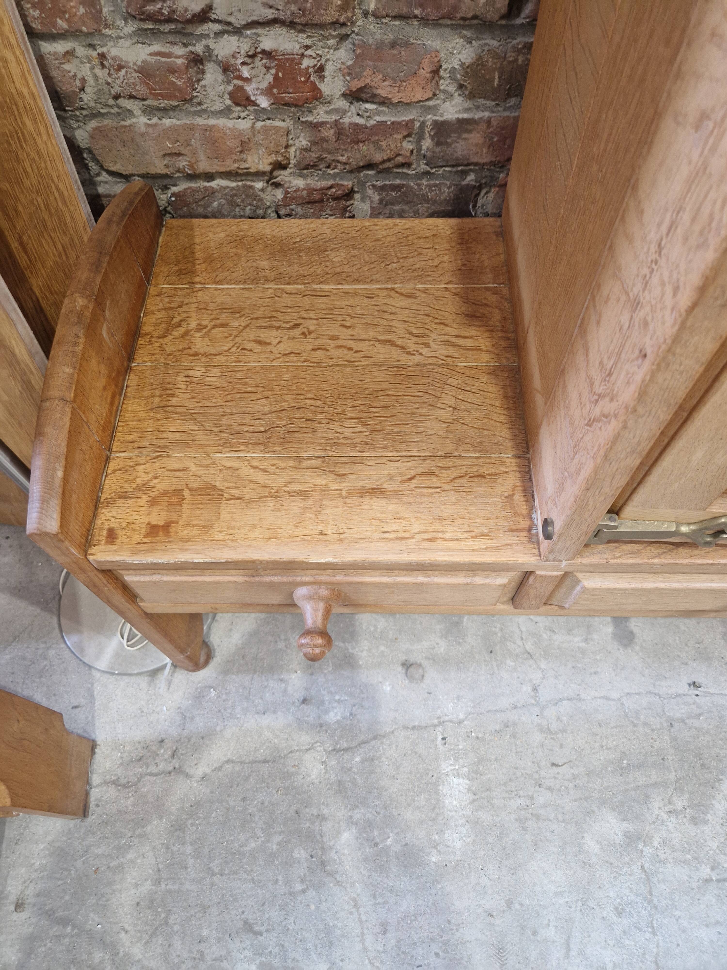 Vintage Brutalist Cabinet In Light Oak And Brass, Guillerme Et Chambron