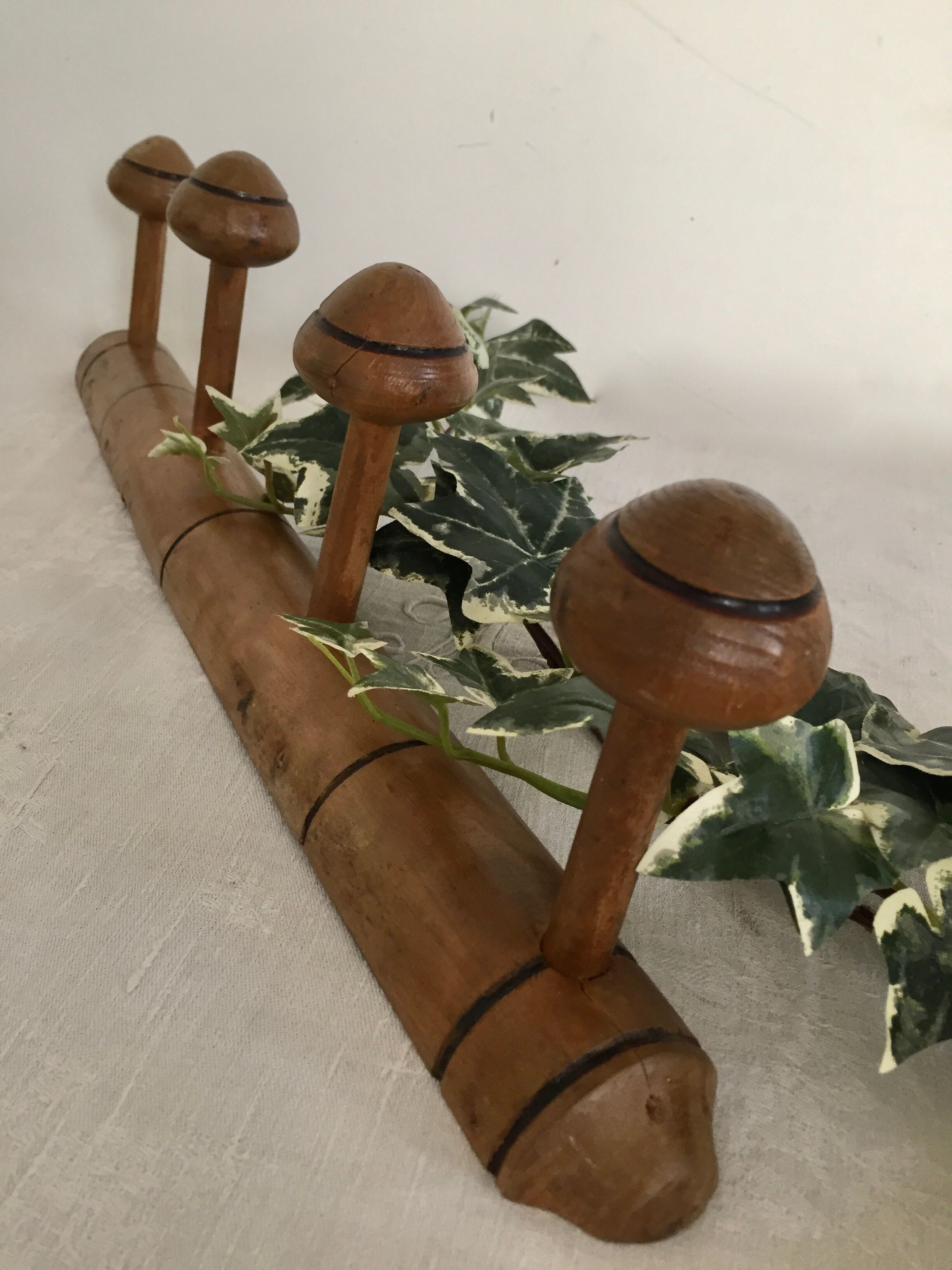 Bamboo coat hook 4 mushrooms