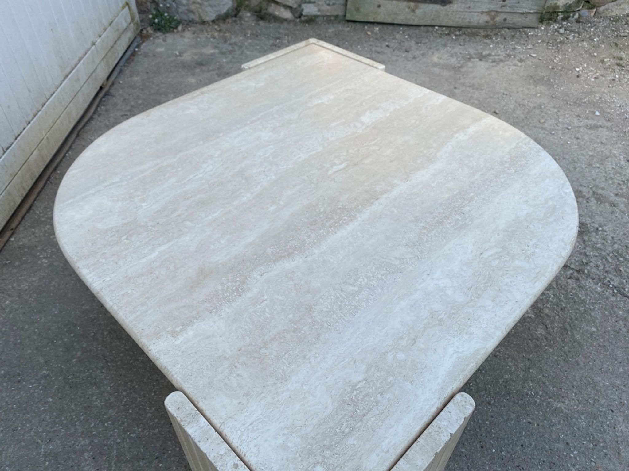 Large marble travertine coffee table in the shape of an eye from Roche Bobois vintage 70s