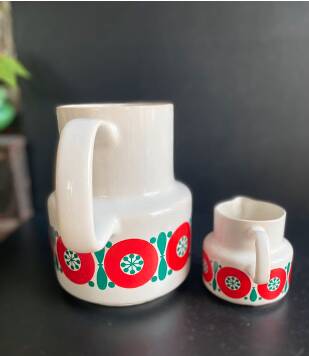 Vintage Melitta Germany Coffee Pot and Creamer - 70s Retro Pattern