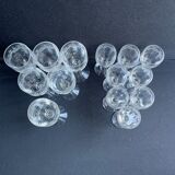 14 Meisenthal blown and engraved digestive glasses