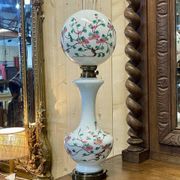 Napoleon III lamp in white opaline and painted with floral decoration - late 19th century