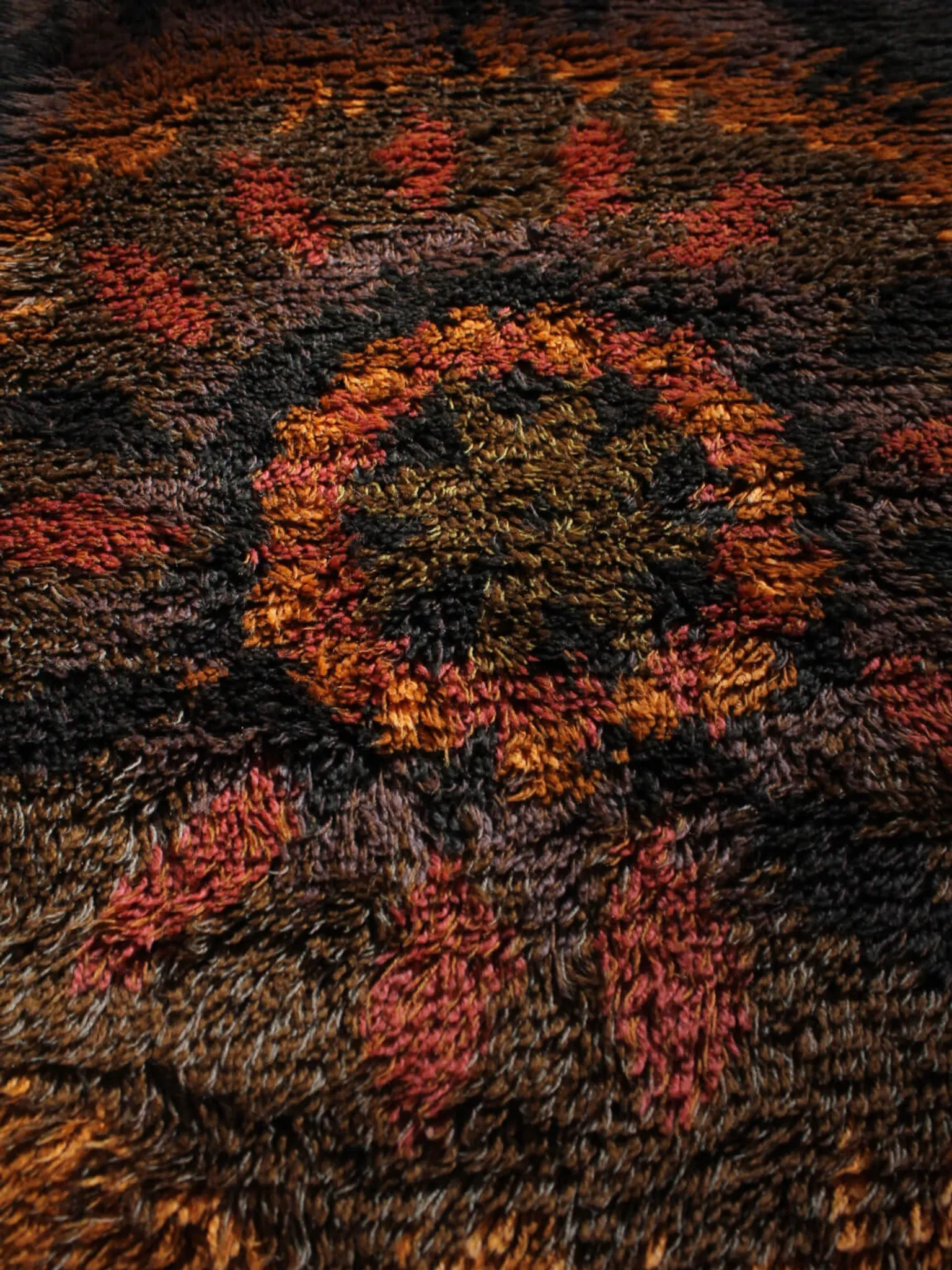 Mid-Century Rya Rust Brown Wool Rug, 98x152cm