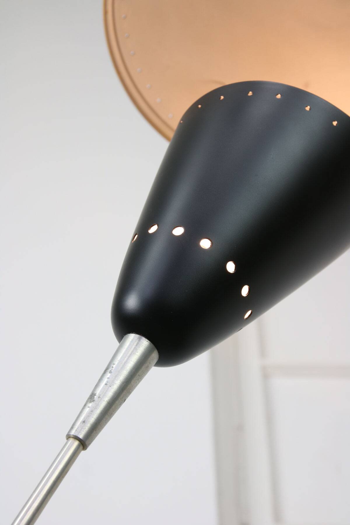 Mid-century italian aluminum & wood floor lamp with reflector