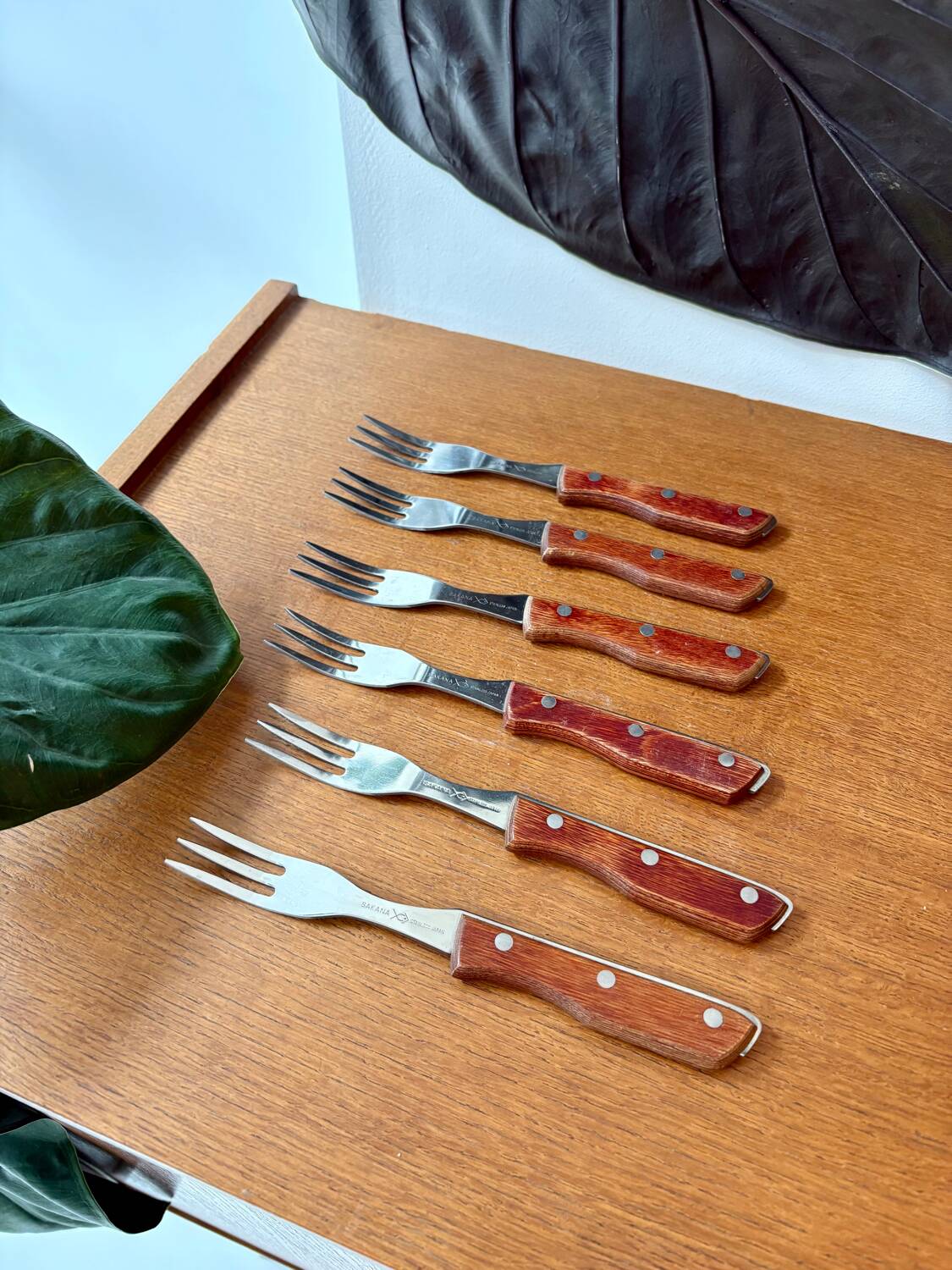 Set of 6 vintage japanese sakana forks – wooden handles