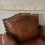 French Leather Club Chair, Havana Mustache Model, with Cuban Cigar Arms, Circa 1930's