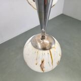 Art Deco Chandelier, Marble Glass, Brass & Chrome, 1930s