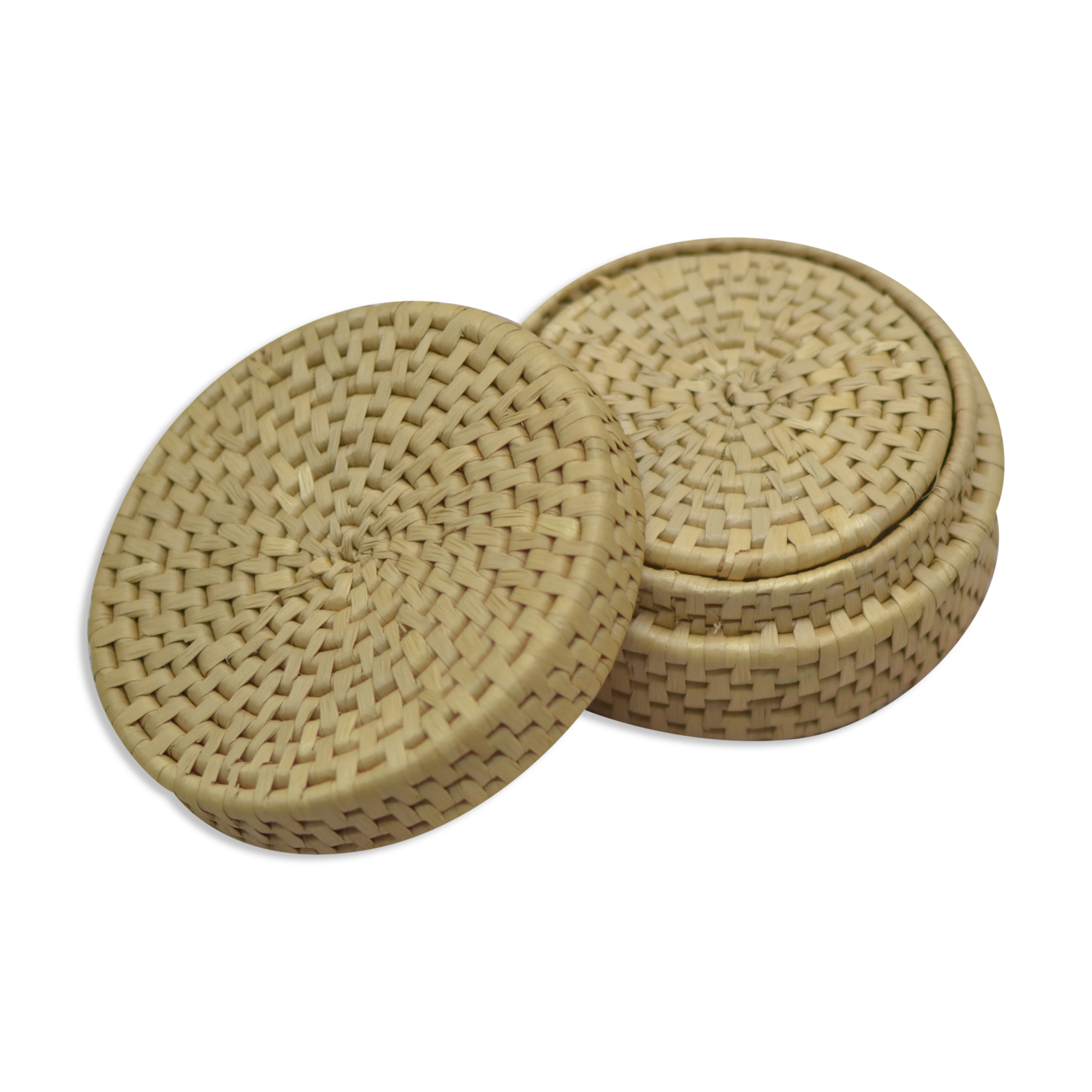 Set of 6 wicker coasters with their storage box