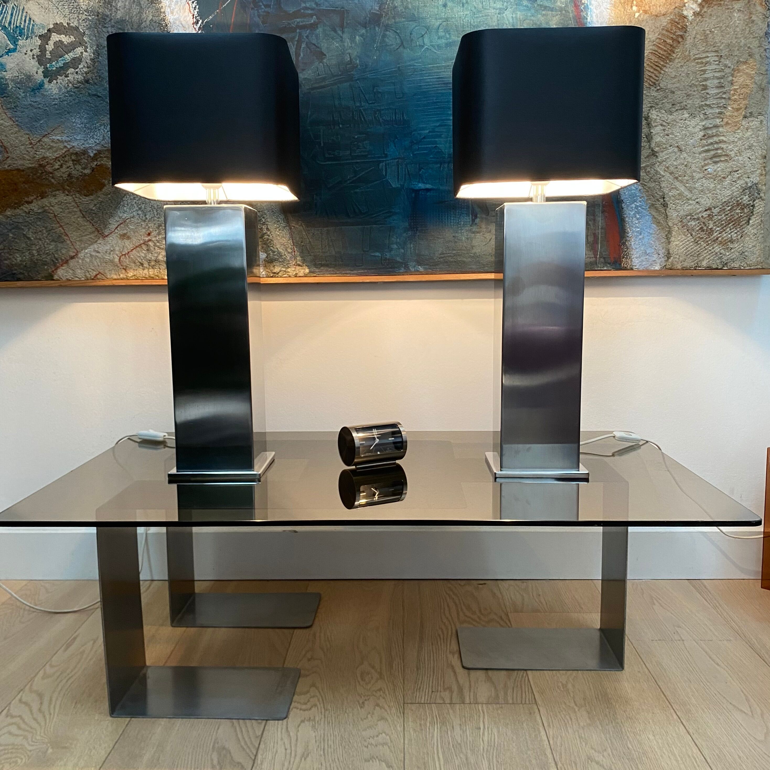 Pair of Building lamps in brushed stainless steel. Roche-bobois. France 1970